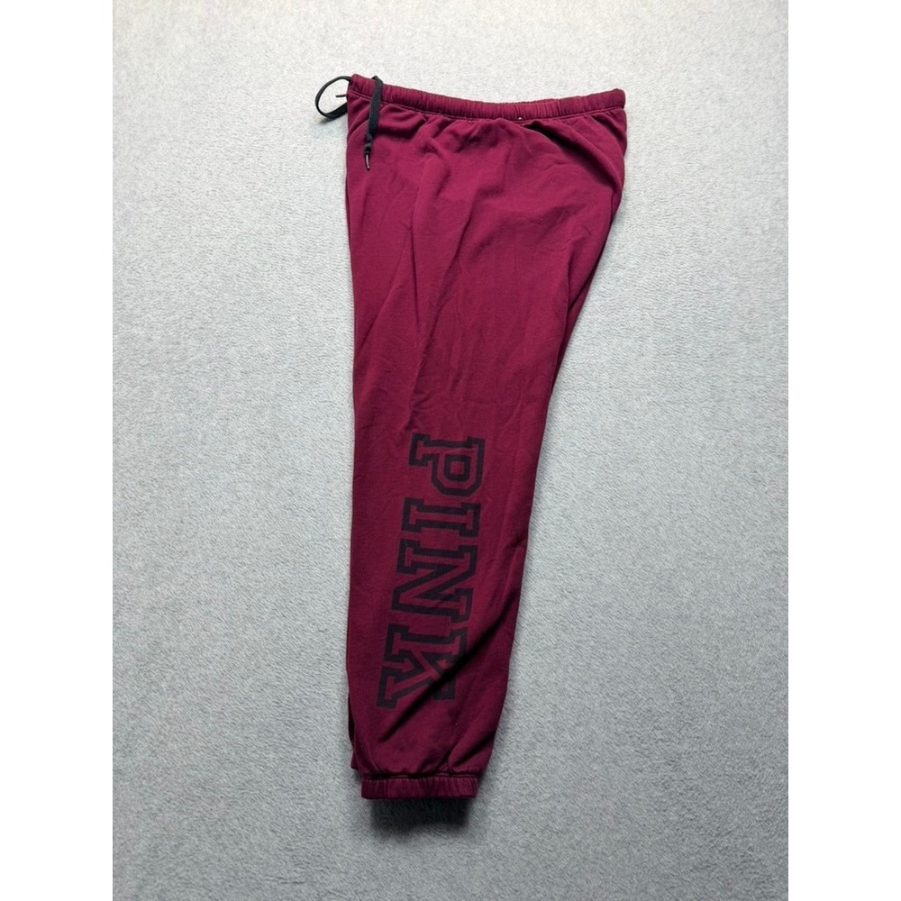 Victoria's Secret PINK Sweatpants Burgundy Maroon Logo Joggers Womens Size Large